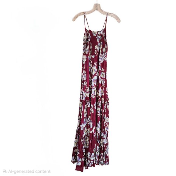 FREE PEOPLE NWOT Garden Party Burgundy Floral Maxi Dress in Raspberry XS - Picture 5 of 8